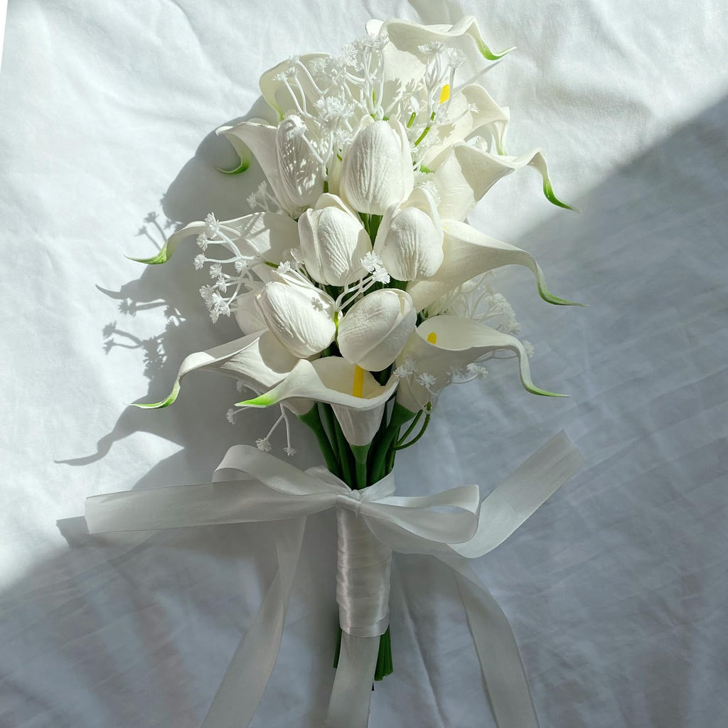 S for Bride Bridal Bouquets Artificial Tulips Calla Lily Babys Breath Flowers Bouquet for Wedding Gifts Home
