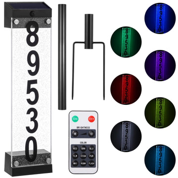 Waterproof Solar Powered Address Light, Acrylic Solar House Number LED Light, Remote Control Solar Address Sign with