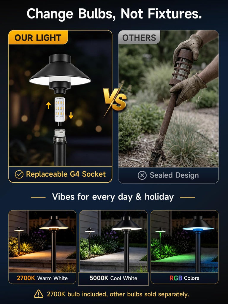 Solid Brass Low Voltage Hat-Top Path Light, Black, G4 2700K 1Pk