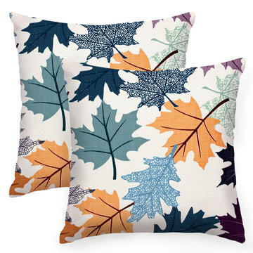 Fall Pillow Covers 20x20 Set of 2, Blue Maple Leaves Outdoor Thanksgiving