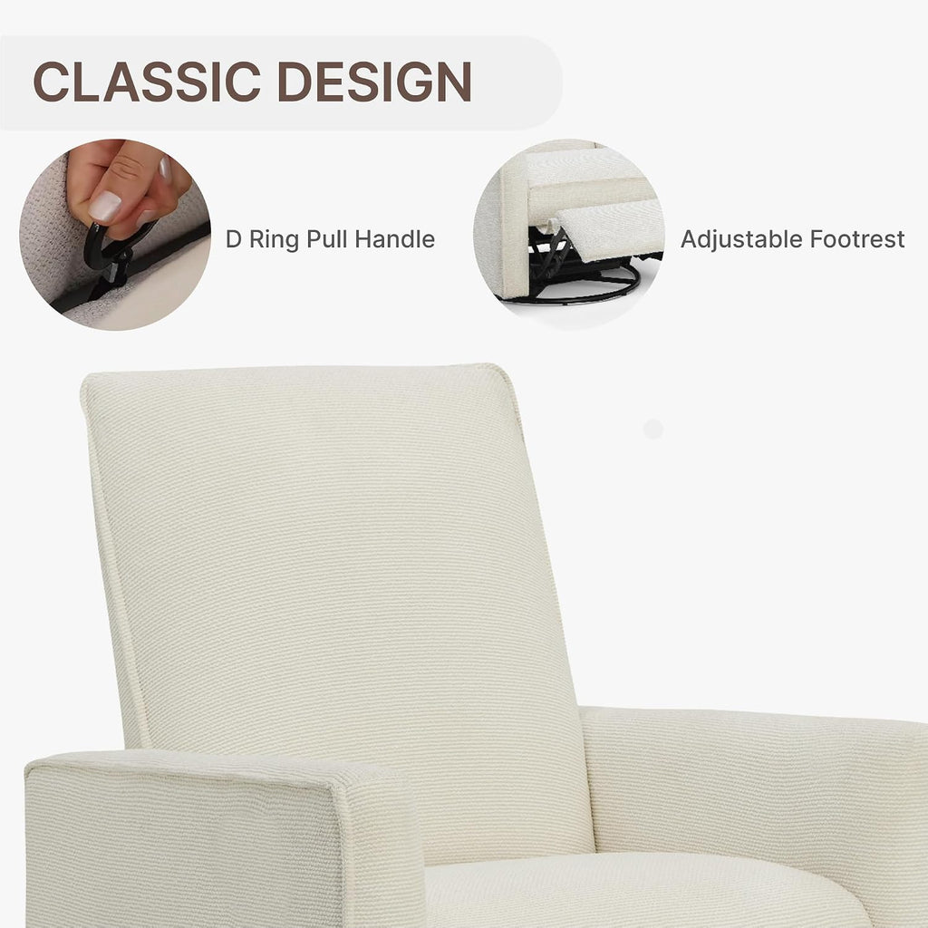 Swivel Rocker Recliner Chair, Nursery Glider Recliner Manual Rocking Comfy Upholstered Fabric Reclining Single Sofa