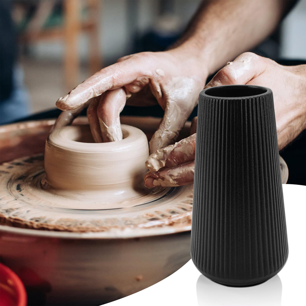 Black Ceramic Vase, Cute Flower Vase for Pampas Grass, Home, Living Room, Dining Table, Farmhouse, Office Decor