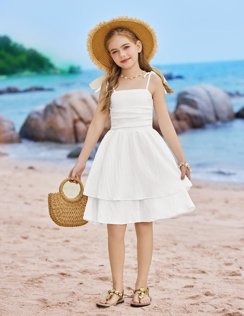 Girls Summer Spaghetti Strap Dresses Flowy Ruched Back Sundress