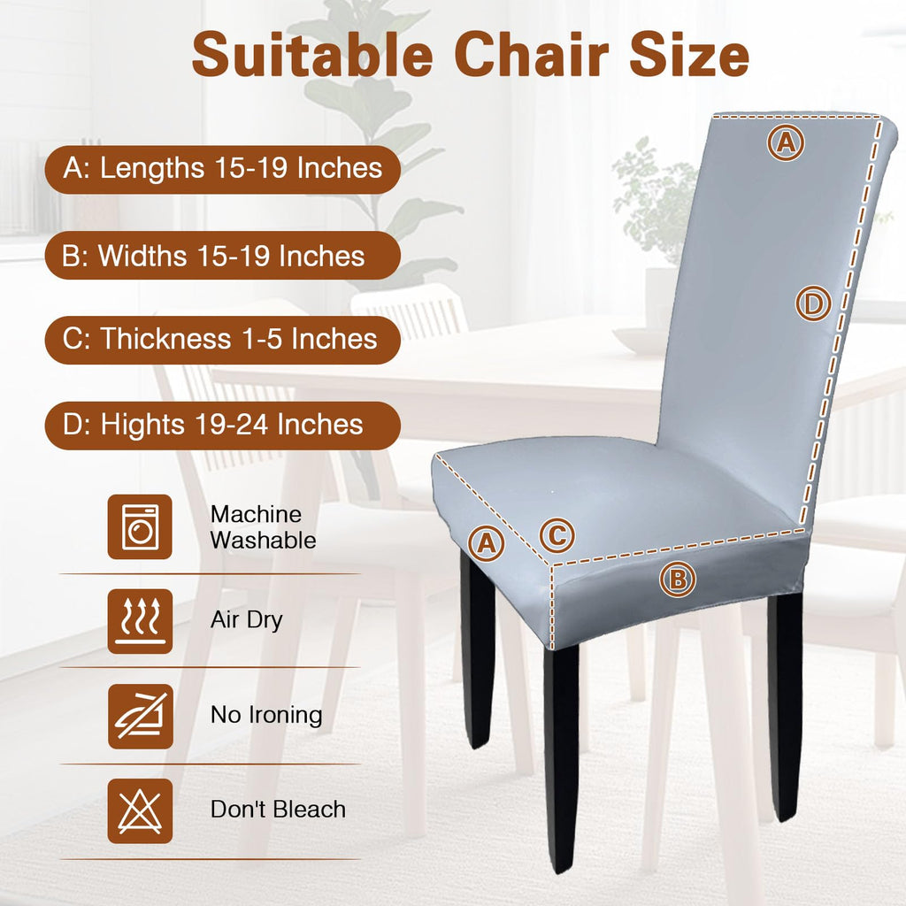 Gray Leather Chair Covers for Dining Chairs Set of 6, Faux Leather Dining Chair Covers Removable Wipeable Parson