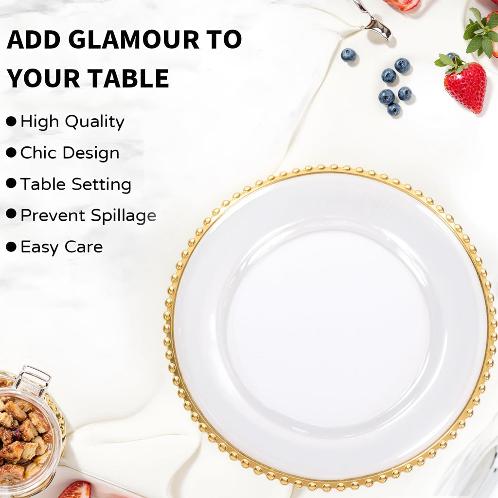 50pcs Clear and Gold Beaded Charger Plates for Wedding,12.5in