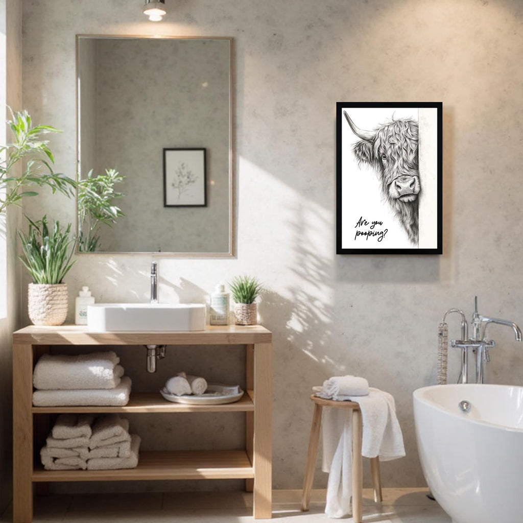 Funny Highland Cow Bathroom Decor Canvas Wall Art, 16x24 Inch