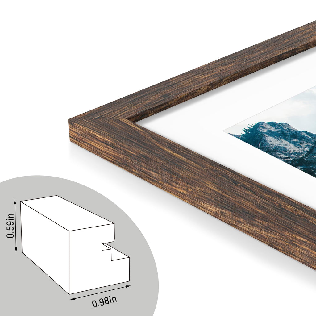 16x16 Frame, 16 x 16 Rustic Brown Wood Style (12x12 Mat, 1 Pack)