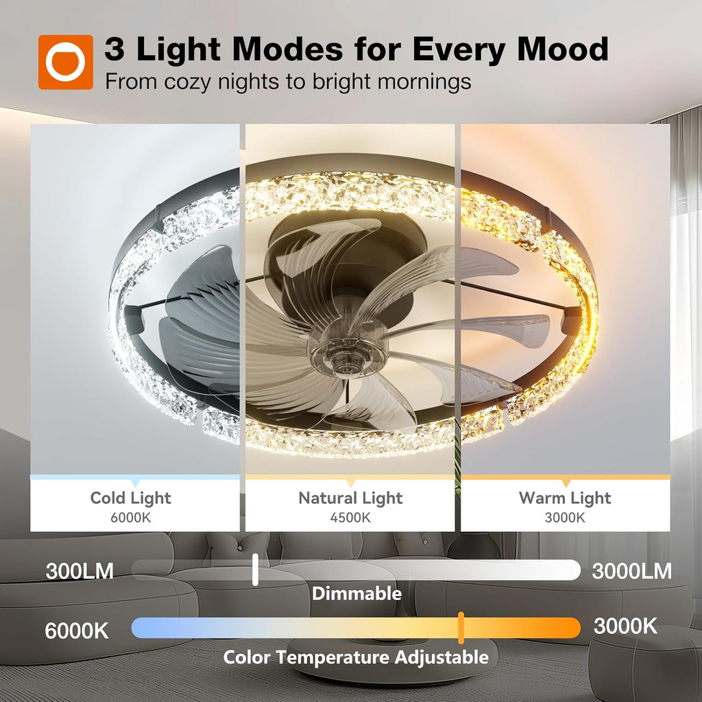 Ceiling Fans with Lights and Remote, 20'' Low Profile Ceiling Fans, 3000-6000K Dimmable Modern Flush Mount LED Fan Light, Fandelier Ceiling Fan for Bedroom, Kitchen, Living Room, Black A101-B0DNFGXWWJ