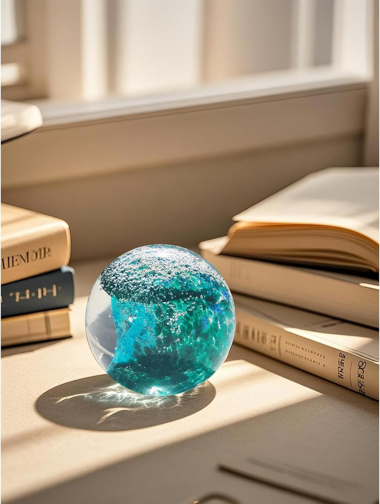 Hand Blown s Ball: Ocean Wave Design Glass Paper Weights, Beach Decorations - Unique Ocean Themed