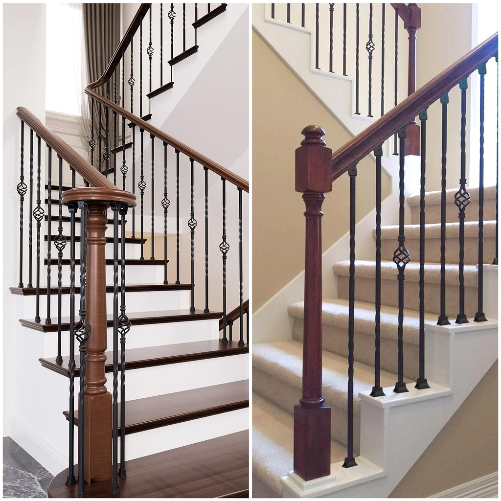 Staircase Balusters, 12-Pack Hollow Stair Spindles 40" Single Basket with Double Twist 1/2" Iron Balusters for