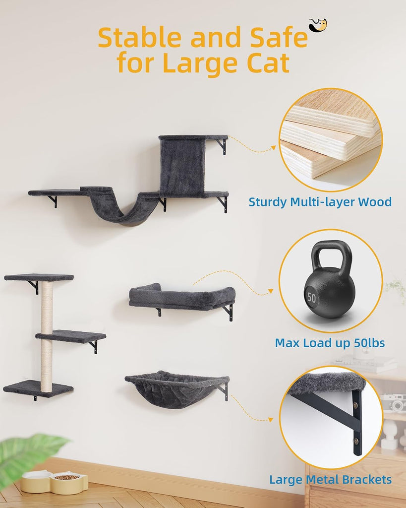 Heavy Duty Cat Wall Shelves for Large Cats, 5-in-1 Cat Furniture