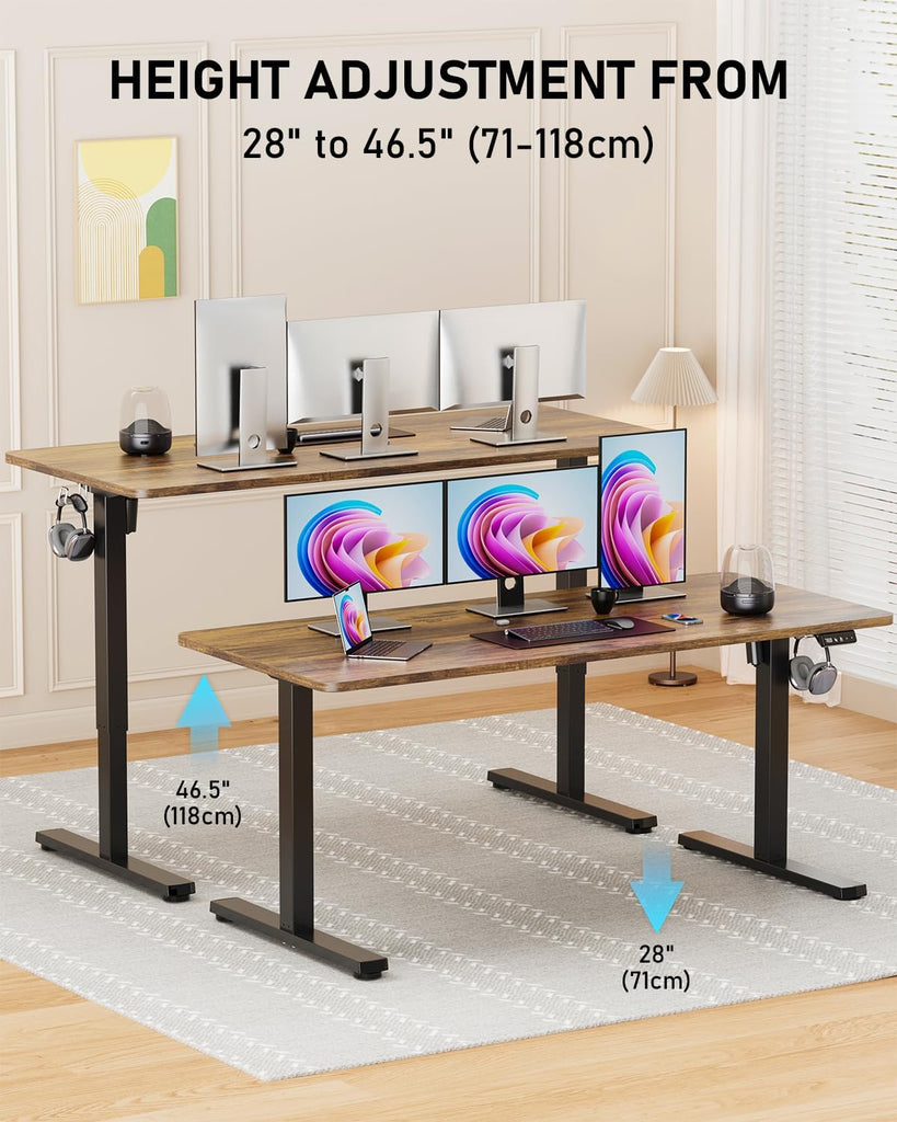 55" Large Electric Standing Desk Adjustable Height | Gaming Table, Sit Stand up Desk for Computer Workstation, Suit