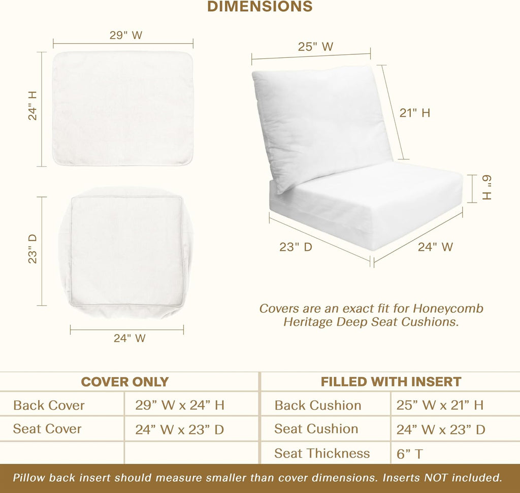 Outdoor Heritage Deep Seat Cushion Cover, 24 x 23 | Bone Replacement Chair Cushion Cover, Water & Fade Resistant