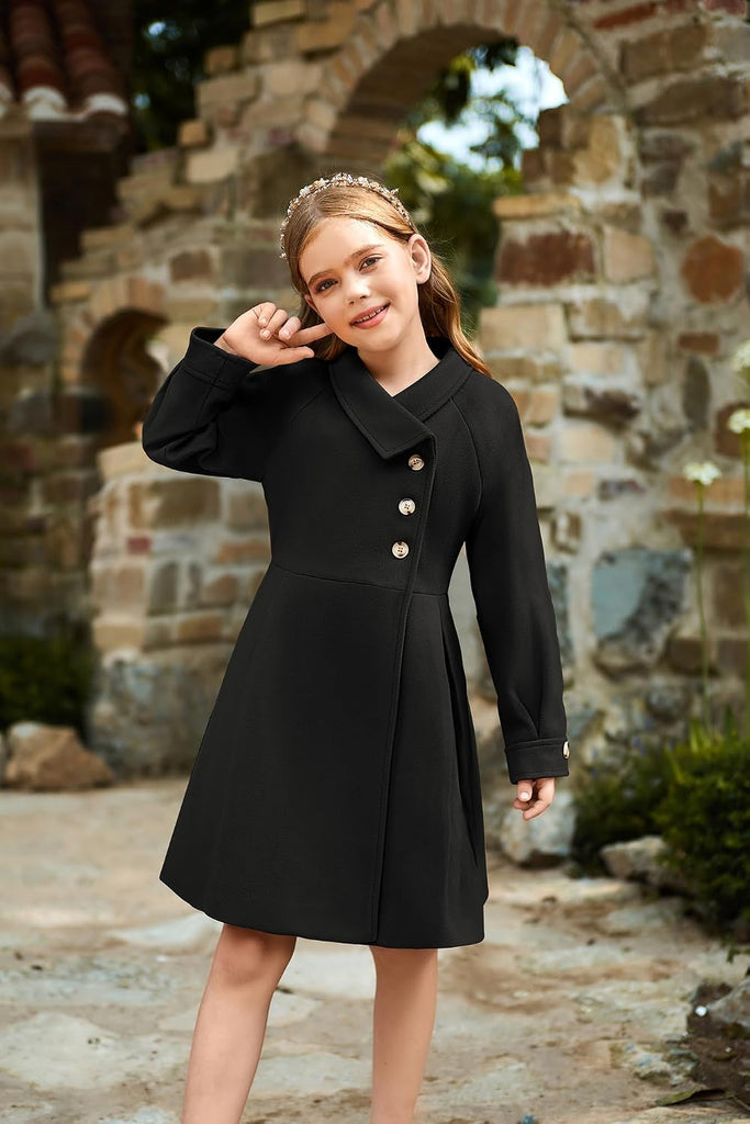Girls Peacoat Dress Coat Wool Lapel Jacket Fall Winter Outfit