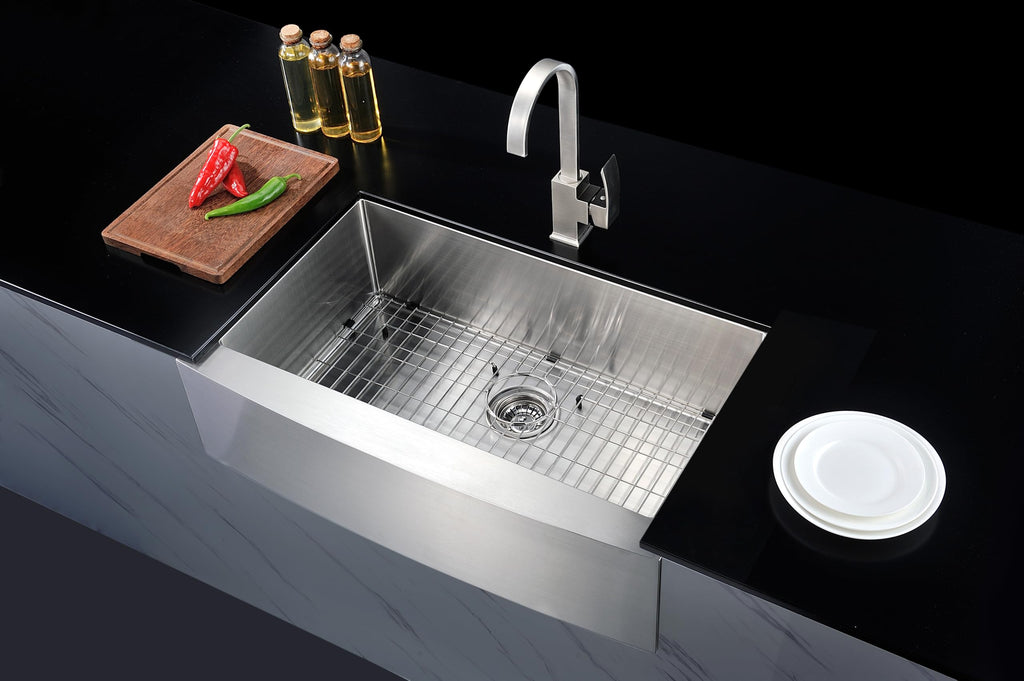 Elysian 32" Farmhouse Stainless Steel Kitchen Sink With Strainer, 16