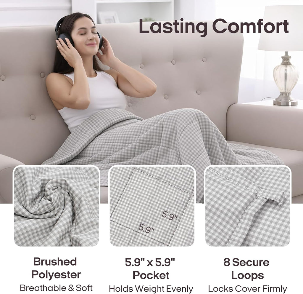 Weighted Blanket (48"x72", 12lbs, Grey and White Checkered) | Twin Size High Breathability Cooling Heavy Blanket
