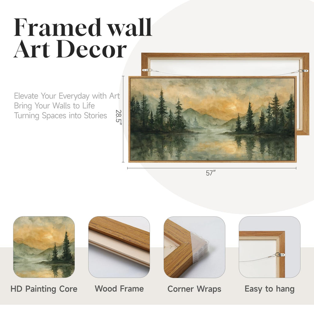 Extra Large Framed Vintage Landscape Wall Art, 60x30 Inch