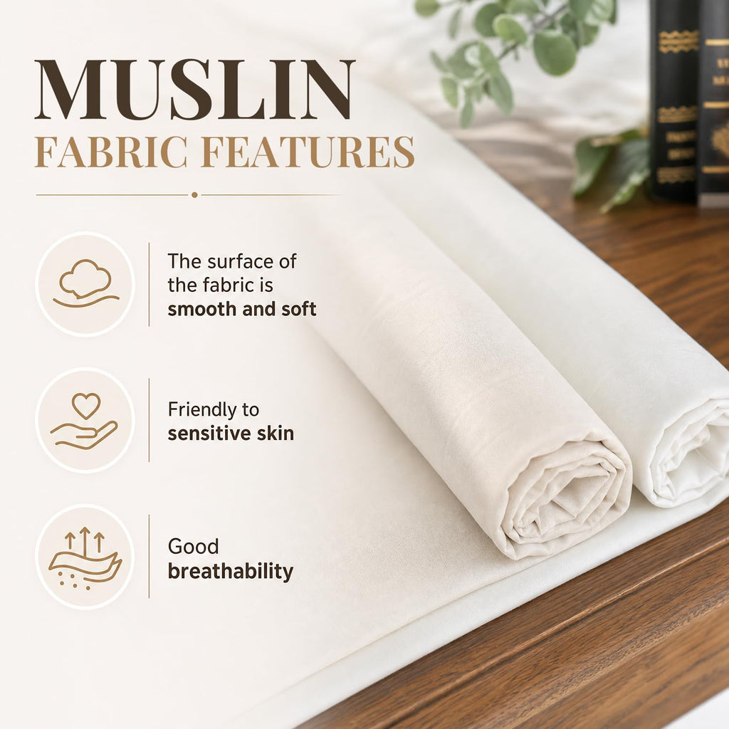 100% Cotton Muslin Fabric, 59" inch Wide Soft, Breathable, and Muslin Linen Fabric Versatile Material for Sewing