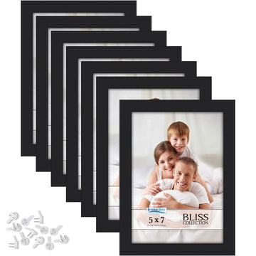 5x7 Picture Frames - Black, 12 Pack - Modern Style Engineered Wood Frames - Table Top or Wall Mount - Bliss Collection
