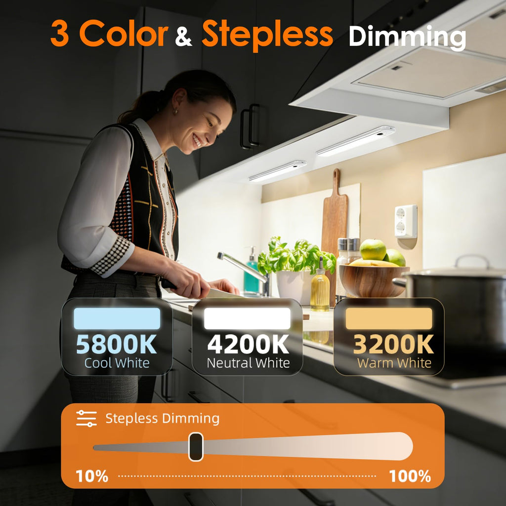 8.5" Under Cabinet Lighting 4 Pack, 3 Colors Closet Lights