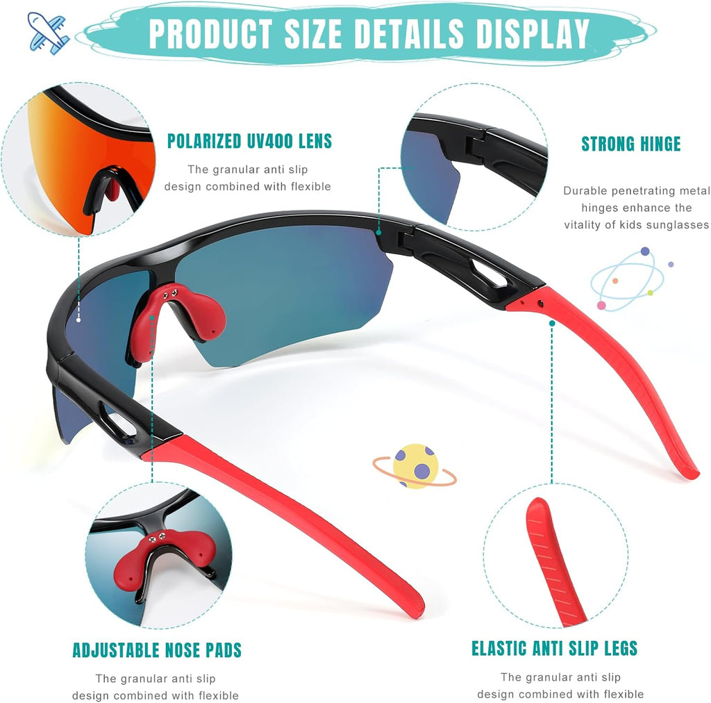 Kids Sunglasses Polarized Youth Baseball Softball Cycling Sports Sun Glasses Boys Girls