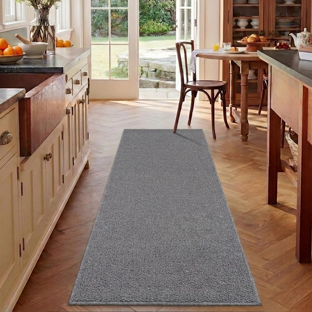 2x6 Textured Runner Rugs Solid Color Kitchen Rugs, Grey