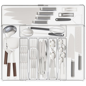Clear Expandable Silverware Organizers Drawers,Large BPA Free Cutlery Organizer in Drawer,Plastic Utensil Drawer