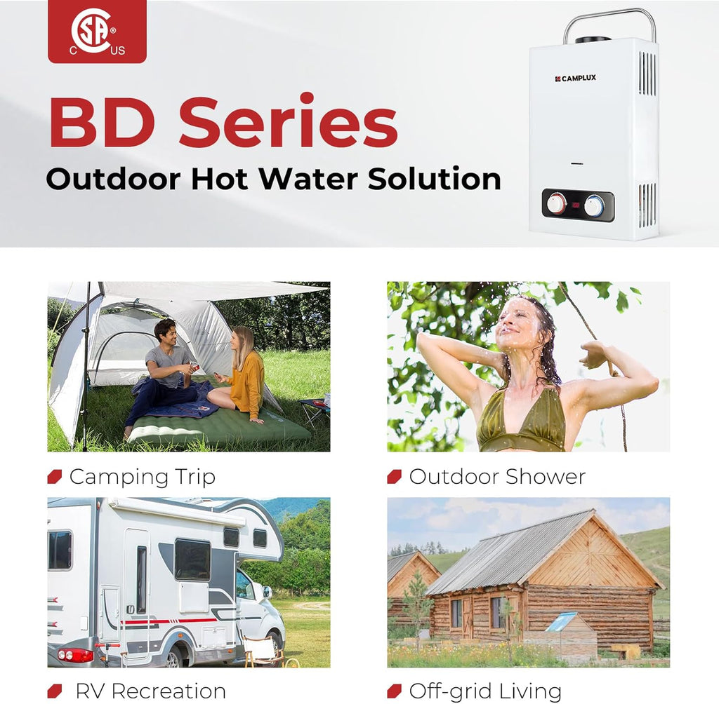 Pro 6L Portable Tankless Water Heater, Mini Sized Outdoor Propane Gas Water Heater with Portable Handle