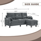 Convertible Sectional Sofa, 77" Small L Shaped 3 Seat Couch with Reversible Storage Chaise