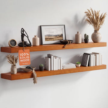 48 Inch Floating Shelves, High-End Solid Pine Wood, Set of 2