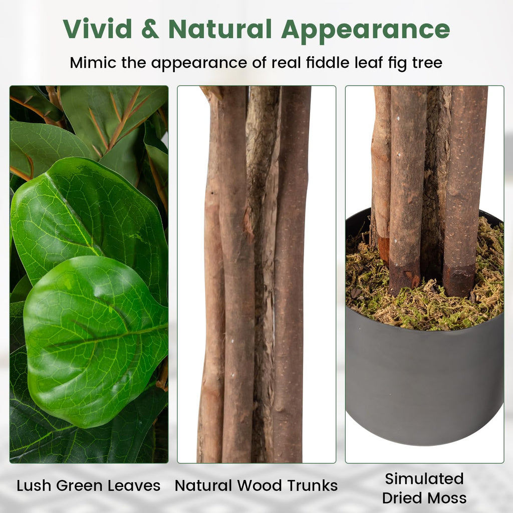 5FT Artificial Greenery Tree, Indoor Fake Fiddle Leaf Fig Tree Plants in Pot, Faux Ficus Lyrata Tree Decoration