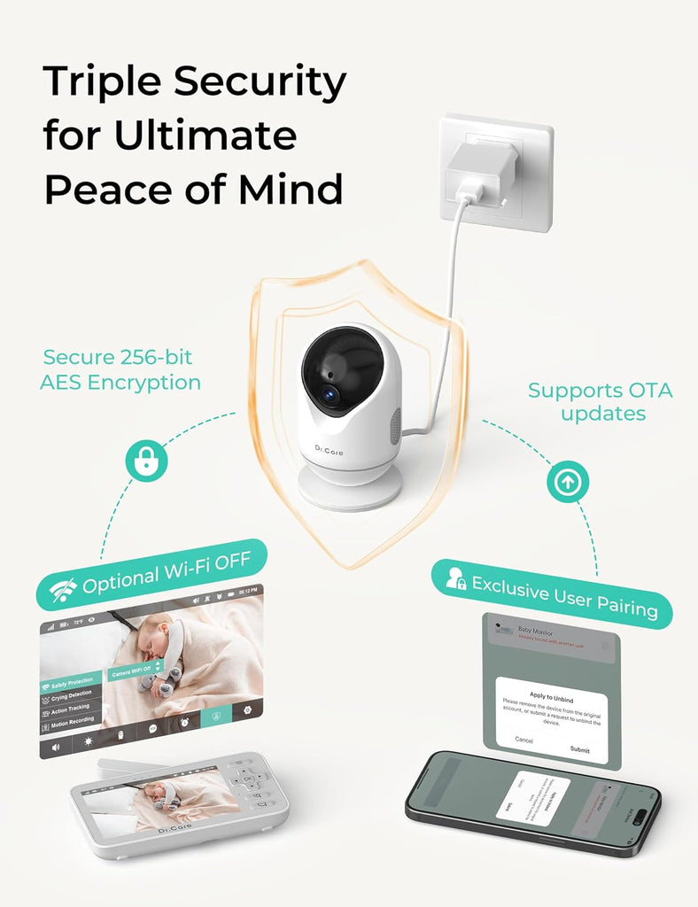 VistaView Lite Smart WiFi Baby Monitor with 1080P Camera, 4" 720P