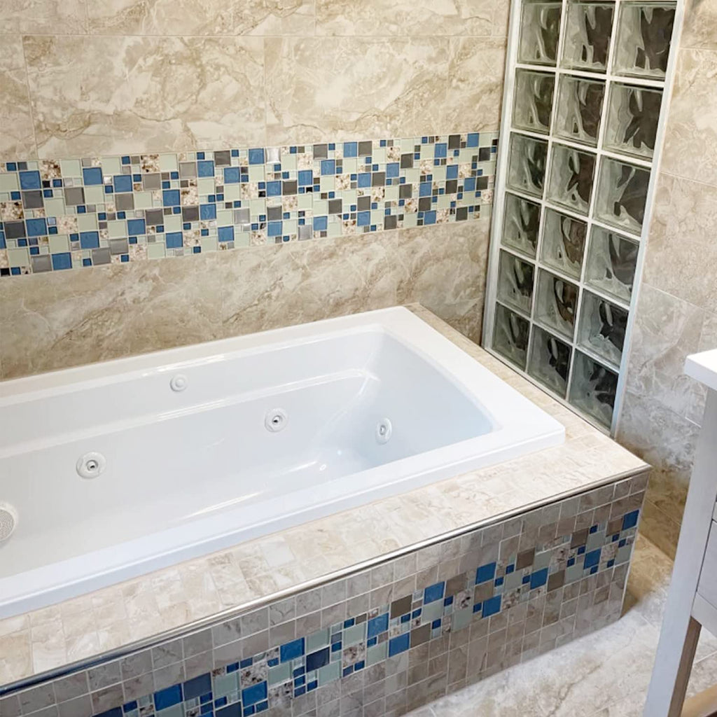 Blue Sea Glass Tile Backsplash Beach Style Mosaic Tiles Real Seashell Inside (Pack of 5 Sheets)