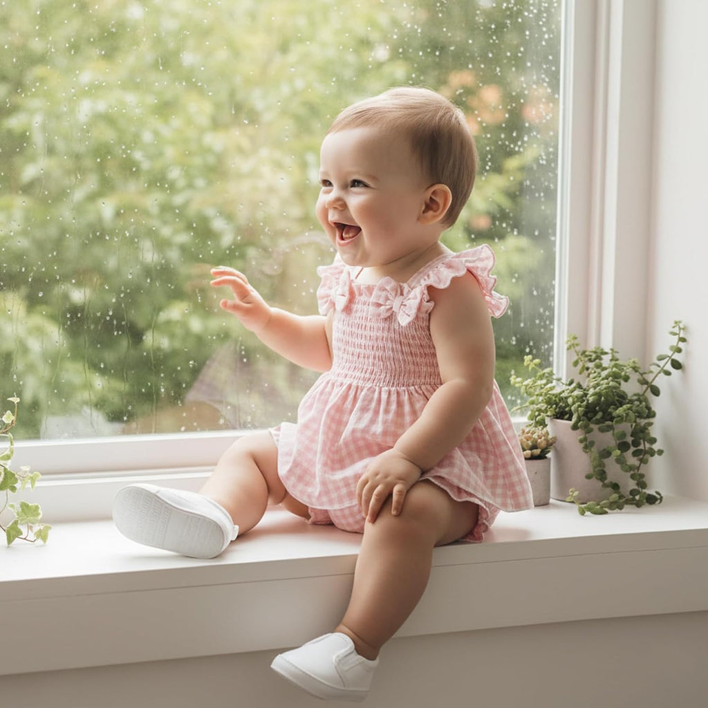 Baby Girl Clothes Infant Summer Outfits Set Plaid Ruffle Sleeve Shirt Tops and Bloomers Shorts