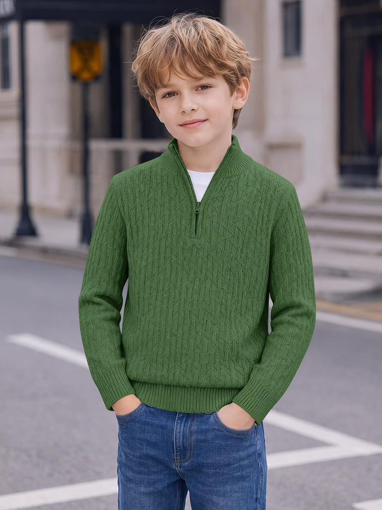 Boys Quarter Zip Sweater Textured Knit Mock Neck Pullover Tops
