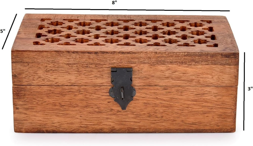 Mango Wood Decorative Wooden Box with Hinged Lid Wooden Storage Box, Decorative Bo xes With Lids (8" x 5" x 3")