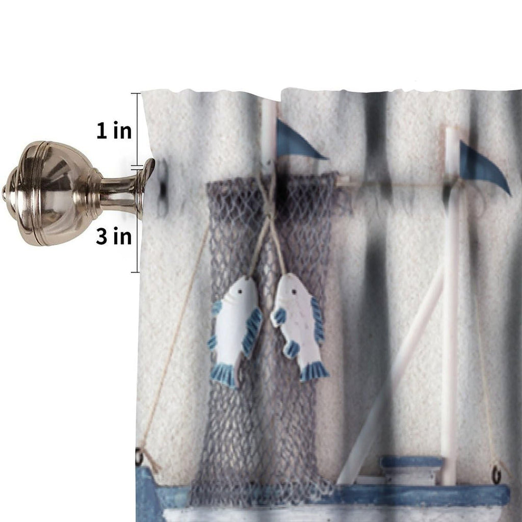 Nautical Valance Curtain Coastal Lighthouse Starfish Collage Plaid Art Printed Window Drapes Kitchen Decor W54xL18in