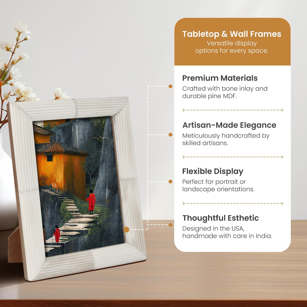 Handmade Modern Bone Inlay White Picture Frame, 8x10