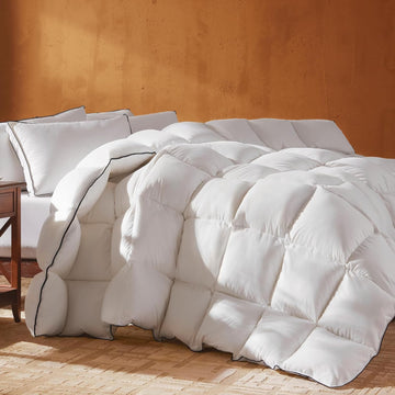 Goose Feather Down Fiber Cotton Comforter Queen, Ultra-Soft Duvet Insert, Hotel Collection White Qui