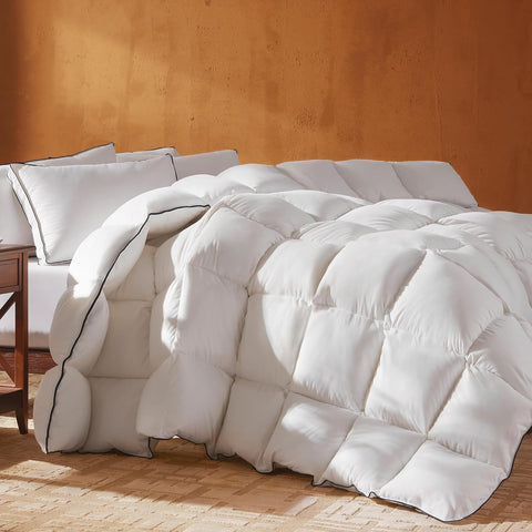 Goose Feather Down Fiber Cotton Comforter Queen, Ultra-Soft Duvet Insert, Hotel Collection White Qui