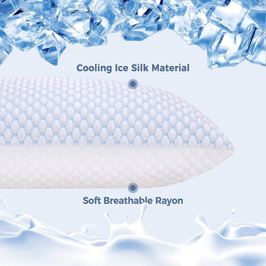 Shredded Memory Foam Pillows Queen Size Set of 2 | Neck pain relief, supportive, odorless, cooling pillow