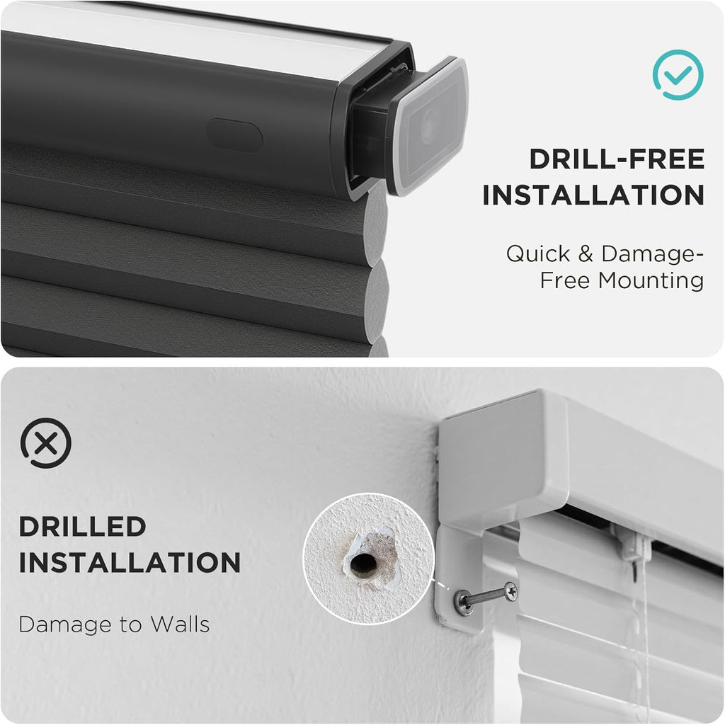 No Drill Light Filtering Cellular Shades, Black, | Thermal Insulating, No Drill Blinds for Windows, Light Filtering