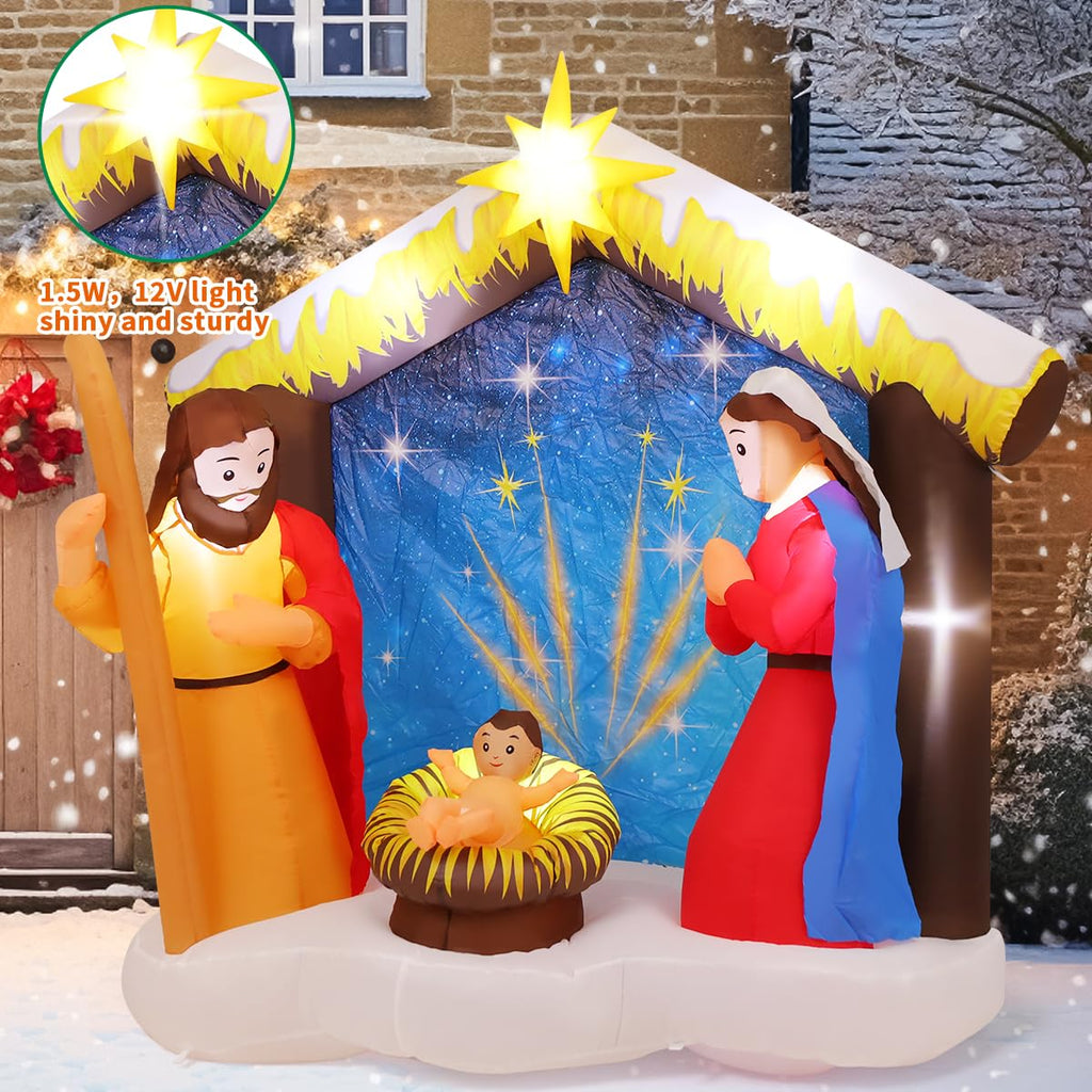 6FT Christmas Inflatables Nativity Scene Outdoor Decorations, Christmas Blow Ups Yard Decorations Nativity Sets for