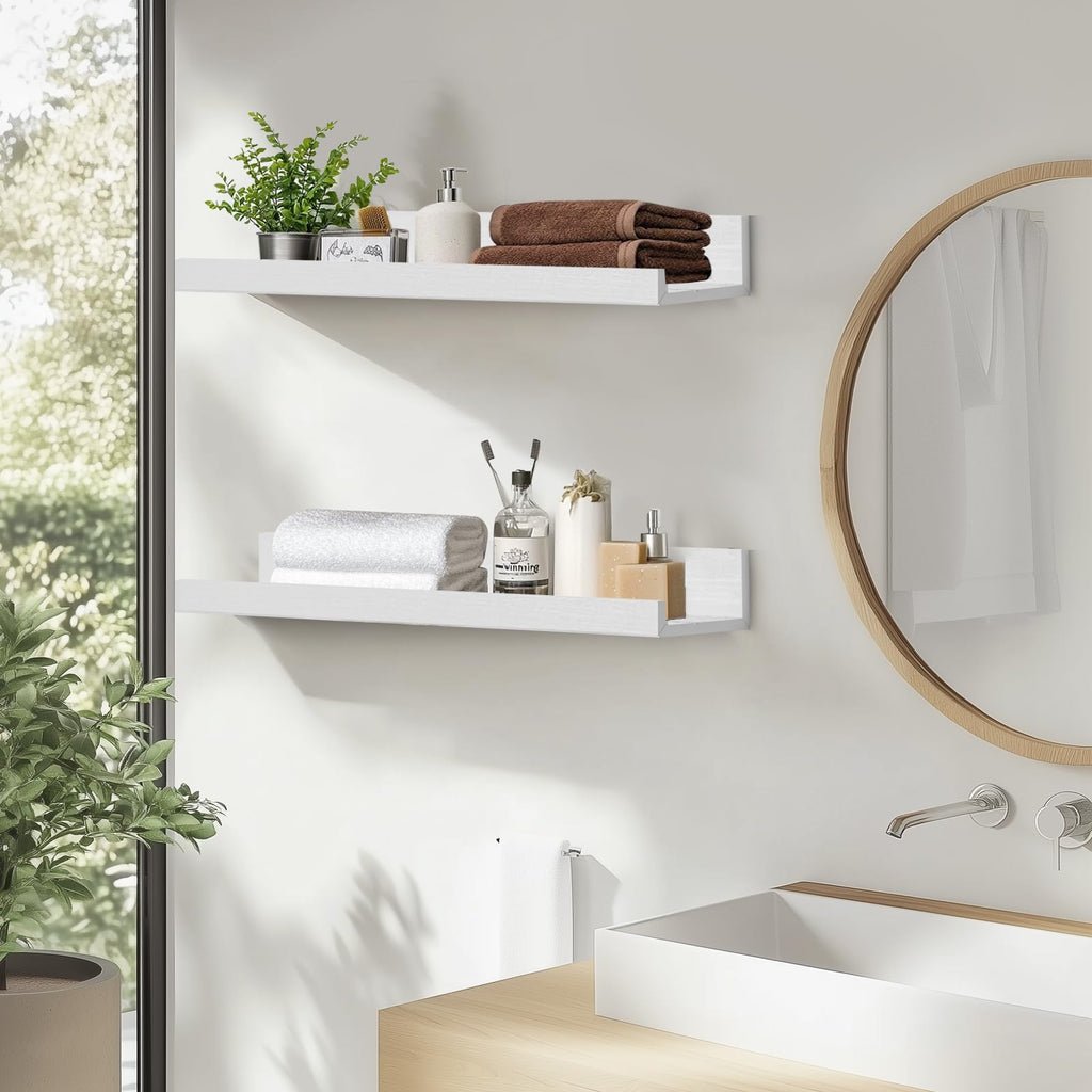 24" Wood Floating Shelves Wall Shelf with Lip, 2Pcs, White