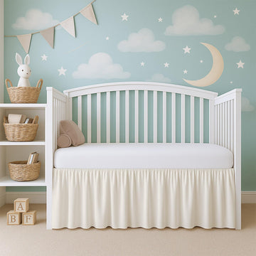 Ivory Infrant Crib Bed Skirt Dust Ruffle with Split Corner, 100% Natural Cotton Nursery Crib Toddler Bedding Skirt