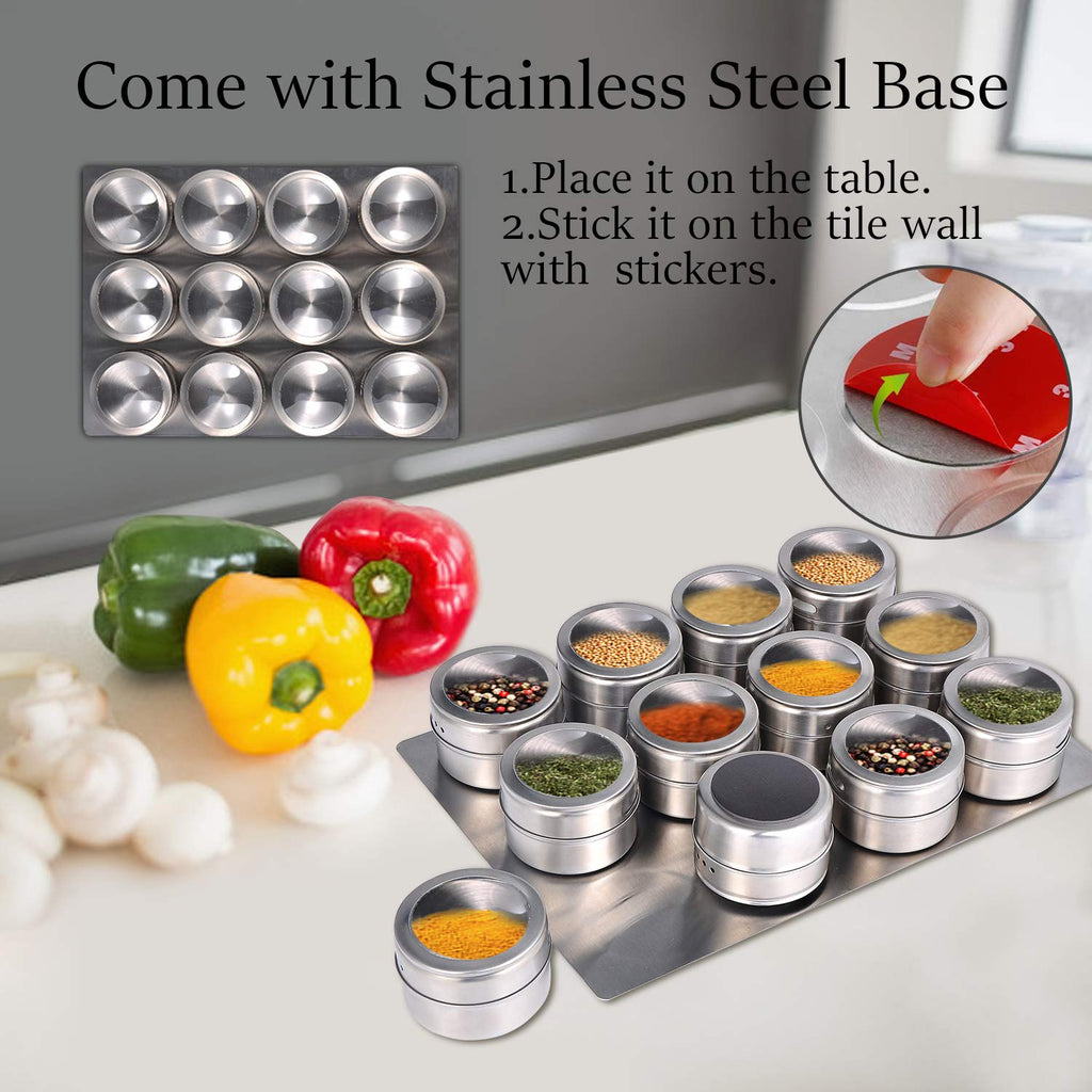 Magnetic Spice Jars, 12 Pcs Wall Mounted Spice Tins with Labels