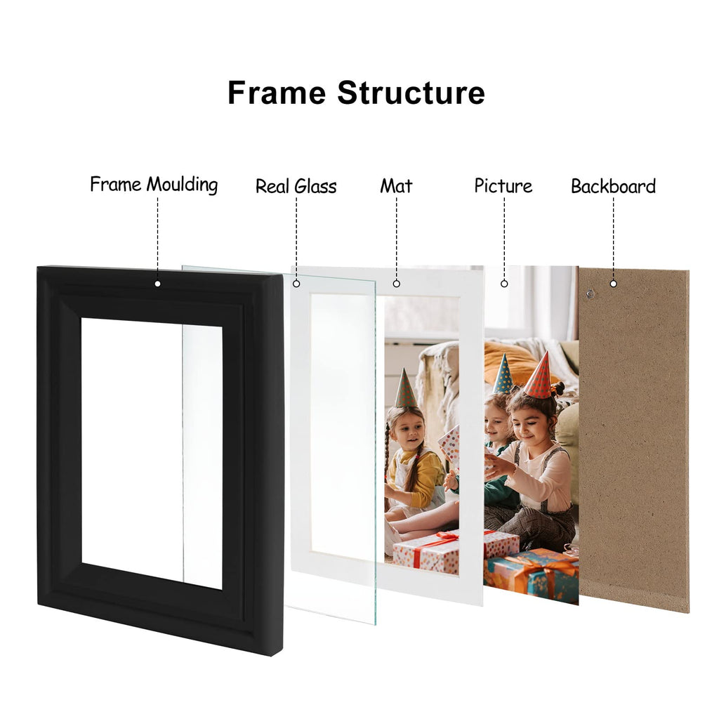 5x7 Double Horizontal Hinged Wood Picture Frame Folding Photo Frame with Real Glass Front in Black for Tabletop