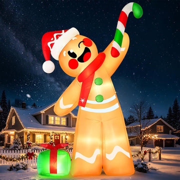 12FT Christmas Inflatable Gingerbread Man Decoration with LEDs