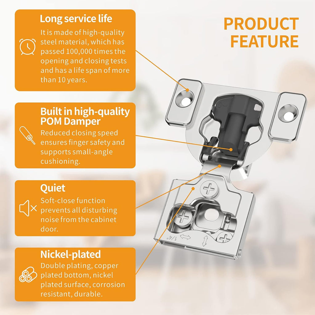 30 Pack 1/4" Small Overlay 4D Concealed Hinges for Face Frame Door, Soft Close On/Off Switch, Self Closing, 105° Open