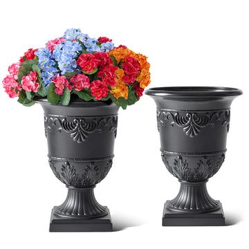 15"x13" Classic Traditional Plastic Urn Planter Set of 2